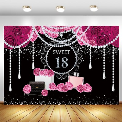 #ad Sweet 18th Backdrop Red Rose Curtain Girls Birthday Party Photo Background Decor AU $19.00