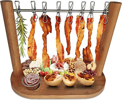 #ad Bamboo Bacon Hanger Charcuterie Board Cheese Board Meat Serving Tray Gift Set $125.99