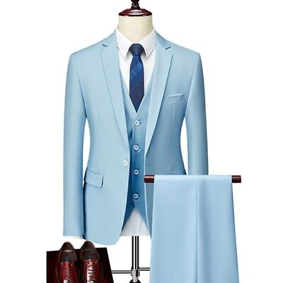 #ad Men Suits Dress 3 Pcs Set Jacket Pants Vest Wedding Groom Blazer Coat Trousers $113.83