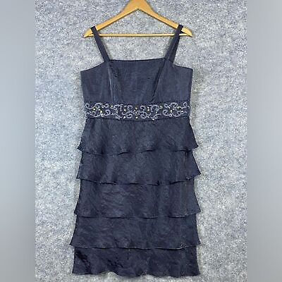 #ad Ramp;M Richards Silver Gray Metallic Ruffled Tiered Embellished Formal Dress Sz 14 $28.00