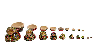 #ad Matryoshka Hand Painted Nesting Dolls Set of 10 Signed Floral amp; Gold Russian Art $50.99