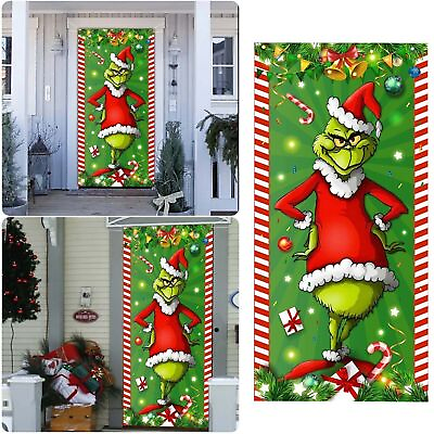 #ad Grinch Christmas Door Cover Decorations Banner Merry Grinchmas Xmas Holiday Home $11.95