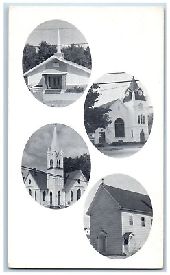 #ad Raymond New Hampshire Postcard Baptist Congregational Methodist Raymonds c1940 $29.95