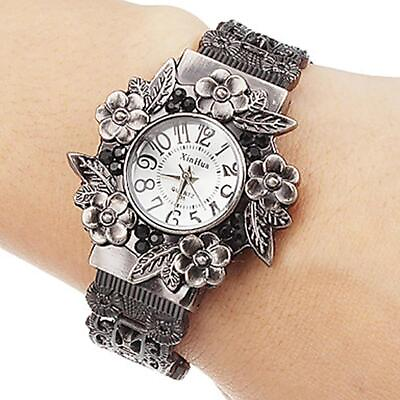 #ad Women Ladies Flower Stainless Steel Watch Cuff Bracelet Bangle Wristwatch Quartz $11.00