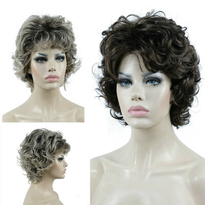 #ad New Women Wig Short Wavy Curly Wig Ladies Hair Fluffy Wig Brown Wigs $17.99