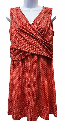 #ad Lands End Woman#x27;s Petite 10 12 M Geo Stretch Faux Wrap Twist Front Dress Red $20.29