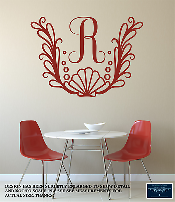 #ad SEASHELL LAUREL MONOGRAM INITIAL LARGE WALL VINYL DECAL STICKER REMOVABLE 22X30quot; $30.19