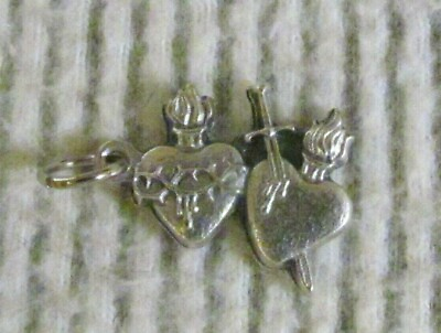 #ad Sacred Immaculate Heart of Jesus Mary double Medal charm pendant Silver Tone $7.49