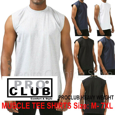 #ad PROCLUB HEAVY WEIGHT SOLID PLAIN COTTON SLEEVELESS MUSCLE TEE SHIRTS SIZE M 7XL $11.95