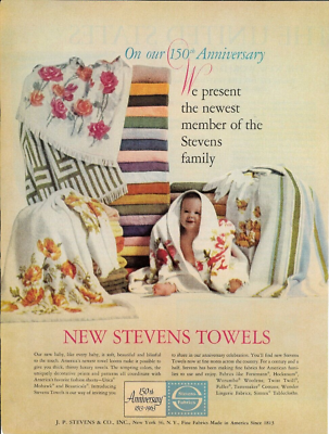 #ad 1963 STEVENS FABRICS Towels Bath Kitchen Baby Vintage Magazine Print Ad $6.95