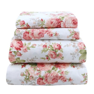 #ad 4PCS Pink amp; Peach Floral Sheet Set Queen or King $33.99