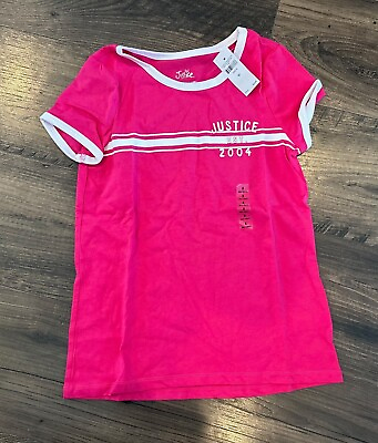 #ad *NWT* Justice Girl#x27;s Short Sleeve Shirt Hot Pink amp; White Size: 8 NEW $6.84