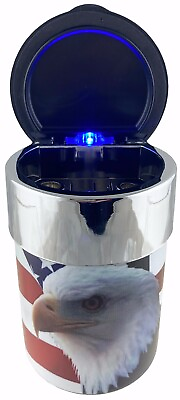 #ad Portable Car Travel Cigarette Cylinder American Eagle Ashtray Holder Cup LED $10.99