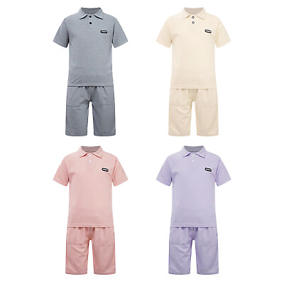 #ad Unisex Kids Suit Boys Outfit Girls Set With Shorts Nightwear Elastic Waistband $19.80
