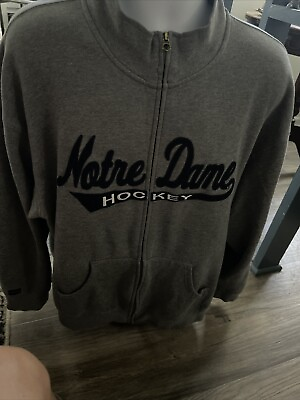 #ad Vintage Notre Dame Hockey Full Zip Sweatshirt Jacket Stitched Size XL Side pks $74.00
