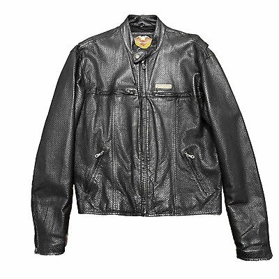 #ad Harley Davidson Mens Genuine Leather Jacket XL Black Motorcycle Riding Vented $148.64