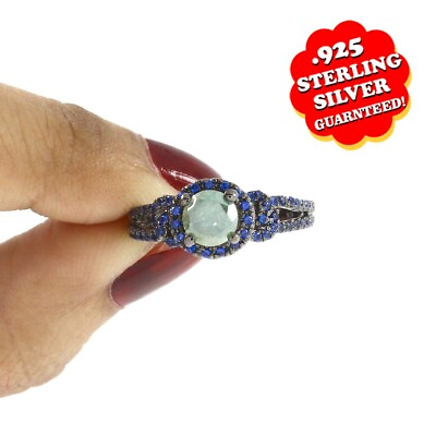 #ad 9 10 Ct Round Peridot amp; Blue Sapphire 14K Black Gold Plated Halo Engagement Ring $139.89