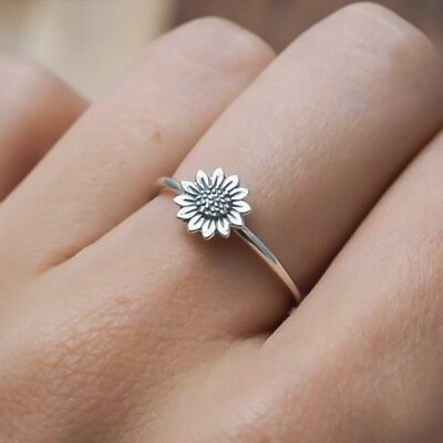 #ad Women Cute Silver Gold Sunflower Ring Jewelry Wedding Engagement Gift Size 6 10 C $2.35