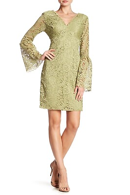 #ad Betsey Johnson Womens Size 4 Green Bell Sleeves Lace Dress V neck Empire Waist $56.91