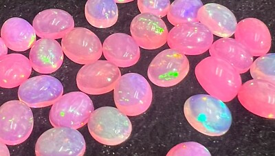 #ad 7x5 mm Natural Ethiopian Multi Fire Pink Opal Oval Cabochon Loose Gemstone $13.87