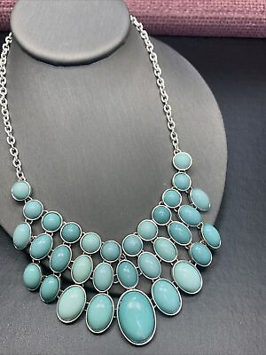 #ad Vintage pale turquoise Lucite cabochon Bib statement necklace 18 inches $23.50