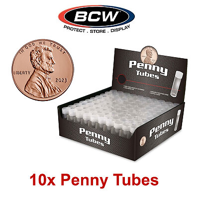 #ad Lot of 10 Plastic Coin Tubes Storage Box Round Clear Tube Screw on Cap for Penny $7.45