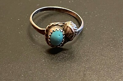 #ad Vintage Navajo Native American Sterling Silver Turquoise Ring SZ 7 $26.00