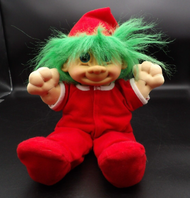 #ad Russ Berrie Santa Troll Doll Stuffed Animal Plush Green Hair Blue Eyes Christmas $15.00
