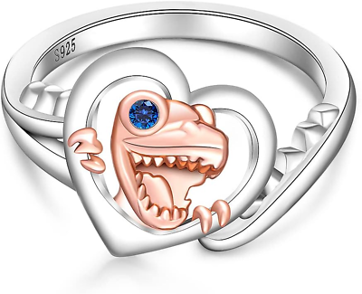 #ad Dinosaur Ring Heart Dino Rings for Women Couple Friendship Sterling Silver Rose $45.62