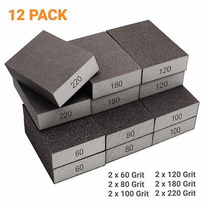 #ad 12PCS 60 220 Grit Drywall Sanding Sponge Block Pads Wet Dry Sandpaper Sand Paper $17.49