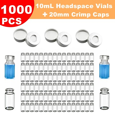 #ad 1000PCS 10ml Clear Headspace Vials 20mm Crimp Aluminum Caps Beveled Edge HPLC GC $220.79