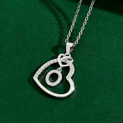 #ad 1Ct Round Real Moissanite Heart Initial quot;Oquot; Letter Pendant 14k White Gold Plated $109.50
