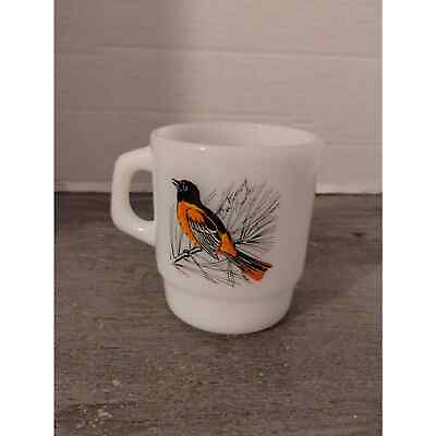 #ad Baltimore Oriole and Blue Jay Bird Anchor Hocking Fire King Stackable Cup $13.99