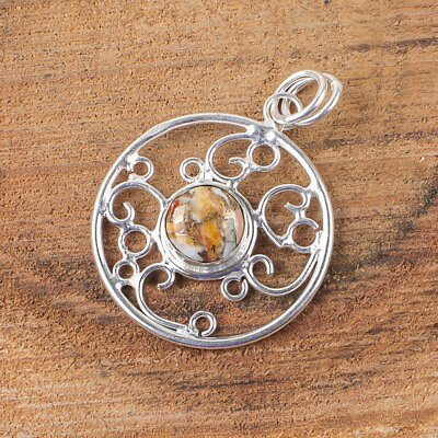 #ad Gift For Women Pendant 925 Silver Natural Orange Spiny Copper Turquoise Gemstone $13.95