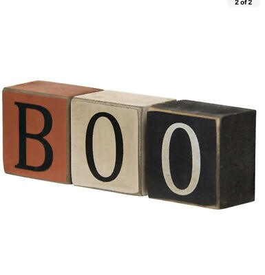 #ad 3 Piece BOO Halloween Wood Blocks DISTRESSED Shelf Sitters Primitive $9.95