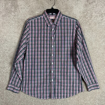 #ad Thomas Pink Dress Shirt Men Size 17.5 44 Multicolor Super Slim Long Sleeve Plaid $17.49