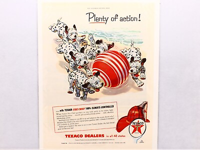 #ad VINTAGE AD DALMATIAN PUPPIES ROLLING A BEACH BALL TEXACO DEALERS 1955 $4.49
