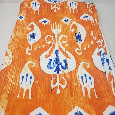 #ad Turkish Ikat Upholstery Fabric Cotton 5 yds Orange Blue Ethnic Oriental Tulips $66.39