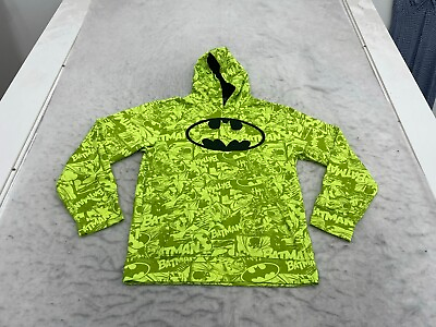 #ad Batman Hoodie Boys 2XL Green Graphic Print All Over Comic Strip Sweatshirt DC $3.60