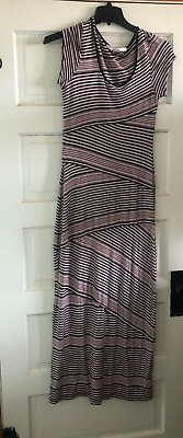 #ad STUDIO M Women Size Large Striped Long Maxi Dress short sleeves Stretchy $24.94