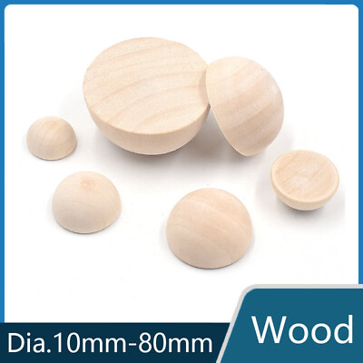 #ad 10mm 80mm Half Unfinished Wooden Balls Natural Split Wood Ball Wood for DIY Toy $100.25