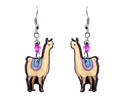 #ad Llama Earrings Farm Animal Handmade Art Dangles Nature Cute Boho Jewelry Pink $13.99