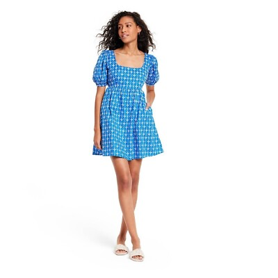 #ad RHODE Women#x27;s Eyelet Mini Dress with Pockets Light Blue Size Large $16.04