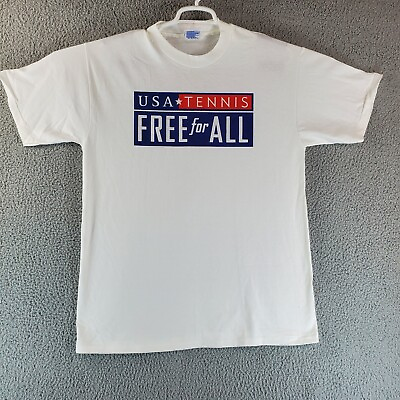 #ad Vintage Single Stitch USTA Mens XL White Cotton Made In USA Tennis T Shirt $21.15