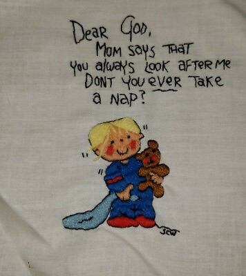 #ad Finished DEAR GOD Kids Stitched Panel quot;Mom says you always look after mequot; #8297 $14.79