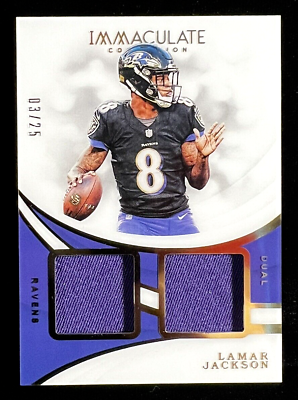 #ad Lamar Jackson 2019 Panini Immaculate Collection ##x27;d 25 Duel Patch #IDJ 14 $59.99