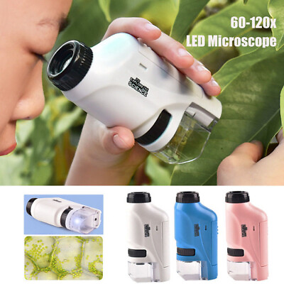 #ad Handheld Magnification Pocket Microscope 60X 120X KP Lens With LED Lighted Kids $10.34
