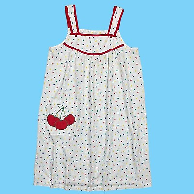 #ad Vintage Sleeveless House Dress Komar Size Medium Snap Straps Speckled Cherries $29.99