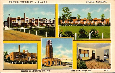 #ad Linen Postcard Multiple Views of Tower Tourist Village in Omaha Nebraska 137040 $6.50