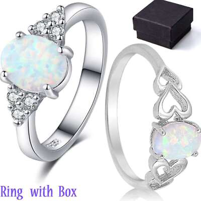 #ad Silver White Lab Opal Love Heart Cutout Promise Jewelry Ring Sterling Size 6 10 $6.29